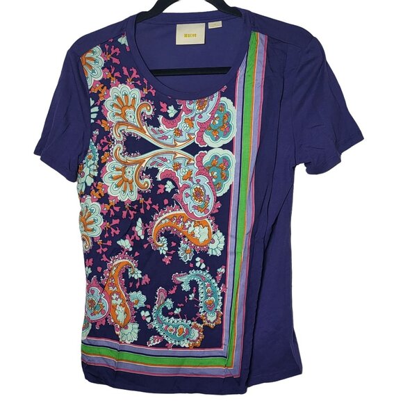 Anthropologie Maeve Womens Purple Paisley Overlay Short Sleeve Top Size XS Boho - Picture 1 of 9